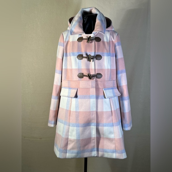 Gal Meets Glam Jackets & Blazers - GAL MEETS GLAM wool blend pink and blue plaid winter peacoat. XL